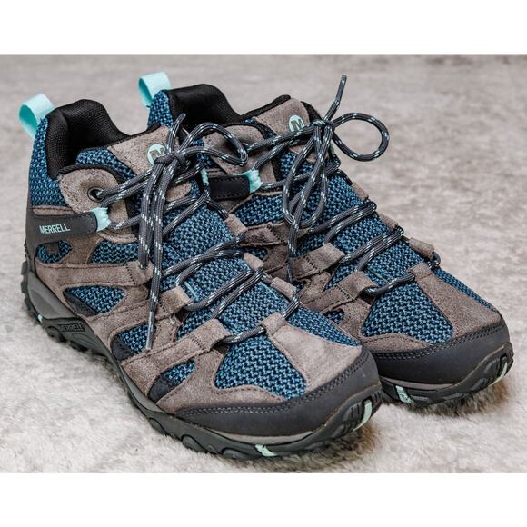Merrell Alverstone Charcoal Gray Blue Black Hiking Boots Womens Size 8.5 J52748 - Picture 1 of 16